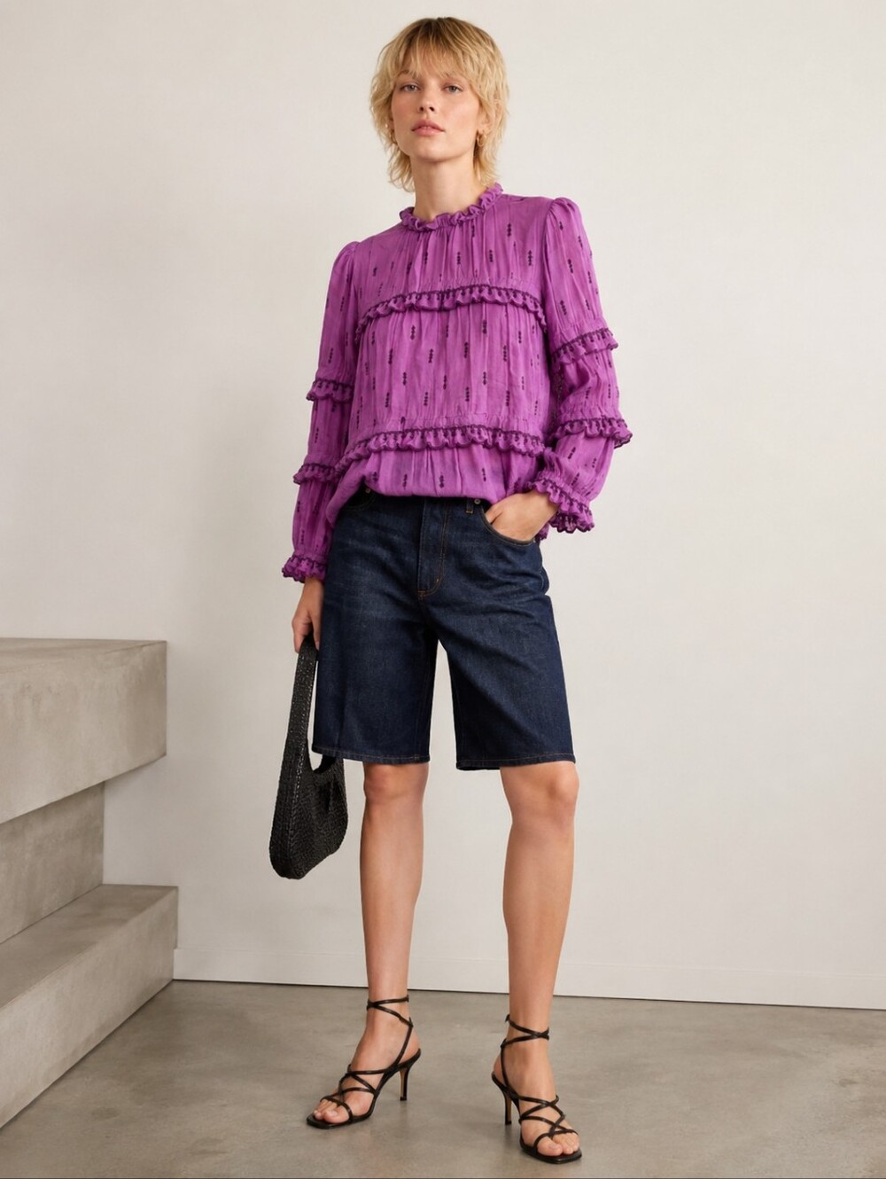 ISABEL MARANT Etoile Lavender Embroidered Ruffle Tiered Top FR sz 34